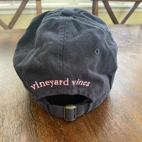 Vineyard Vines Classic Logo Pink Whale Baseball Hat Navy Strapback Dad Golf Cap - Picture 2 of 7